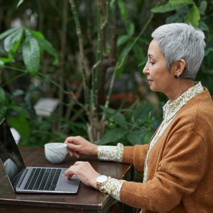 A woman working on laptop