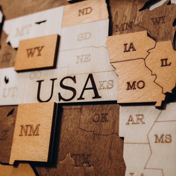 Wooden map of the united states