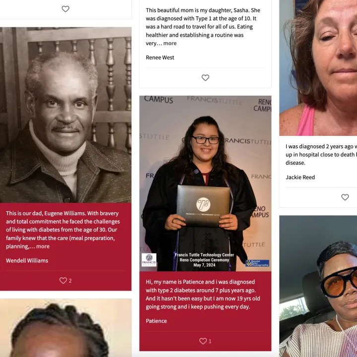 Collage of people writing tribute stories on website about family with diabetes