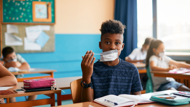Student wearing mask at elementary school