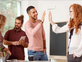 coworker giving high five