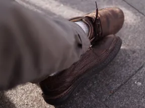 Close-up of senior man from knee down
