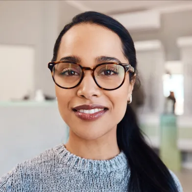 Smiling woman wearing glasses