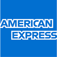 American Express logo with white border on blue background