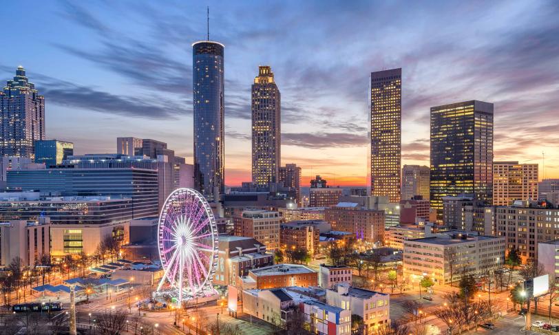 Downtown Atlanta Georgia skyline at twilight