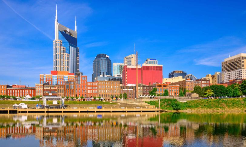 Nashville Tennessee downtown skyline during bright sunny day