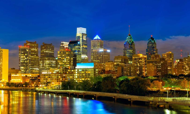 Downtown Philadelphia skyline at night