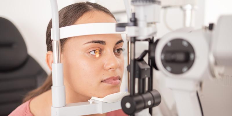 Woman receiving eye exam