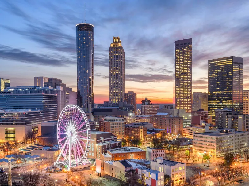 Downtown Atlanta Georgia skyline at twilight
