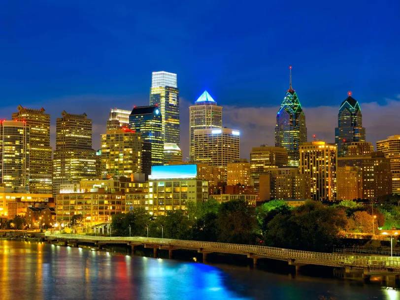 Downtown Philadelphia skyline at night