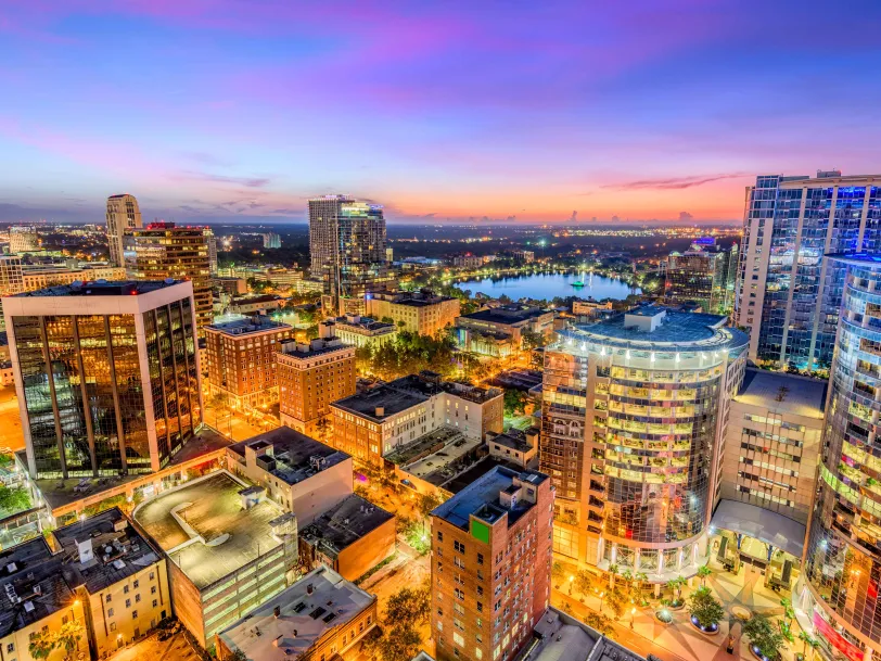 Downtown Orlando Florida at dusk