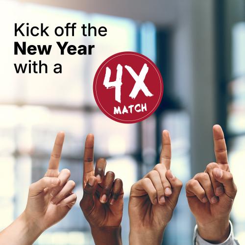 4 hands pointing index finger into the air Kick off the new year with a 4X match