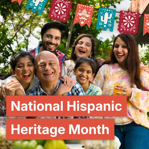 Smiling Hispanic multigenerational family for National Hispanic Heritage Month