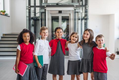 A group of cheerful small school kids