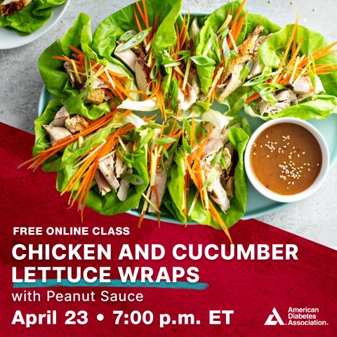 A picture of chicken lettuce wraps and information about the cooking class event. 