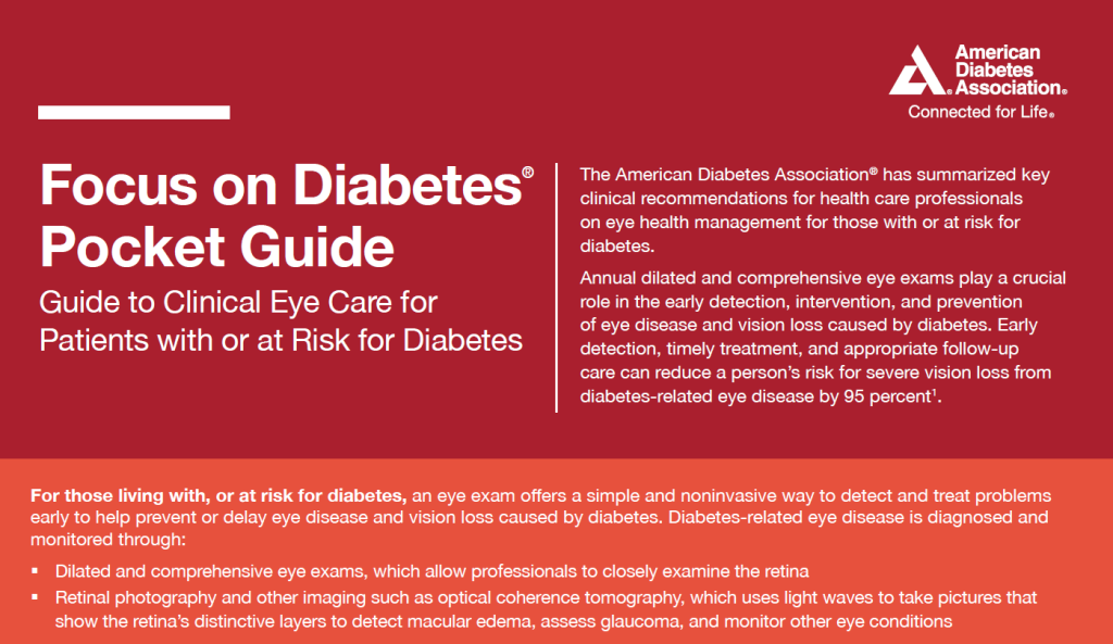 Focus on Diabetes Pocket guide cover on red with orange bar on bottom