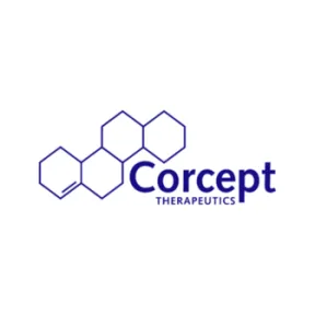 Corcept Therapeutics logo with blue molecular structure.