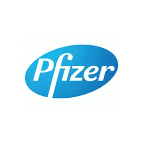 Pfizer logo: White text on a blue oval.
