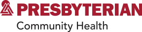 Presbyterian Community Health logo. Red text “PRESBYTERIAN” with a red abstract symbol, grey text “Community Health.”