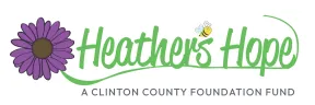 Logo: Heather's Hope with purple daisy and bee. A Clinton County Foundation Fund.