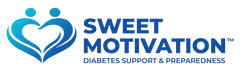 Graphic logo: Two blue figures form a heart, with text Sweet Motivation: Diabetes Support &amp; Preparedness.