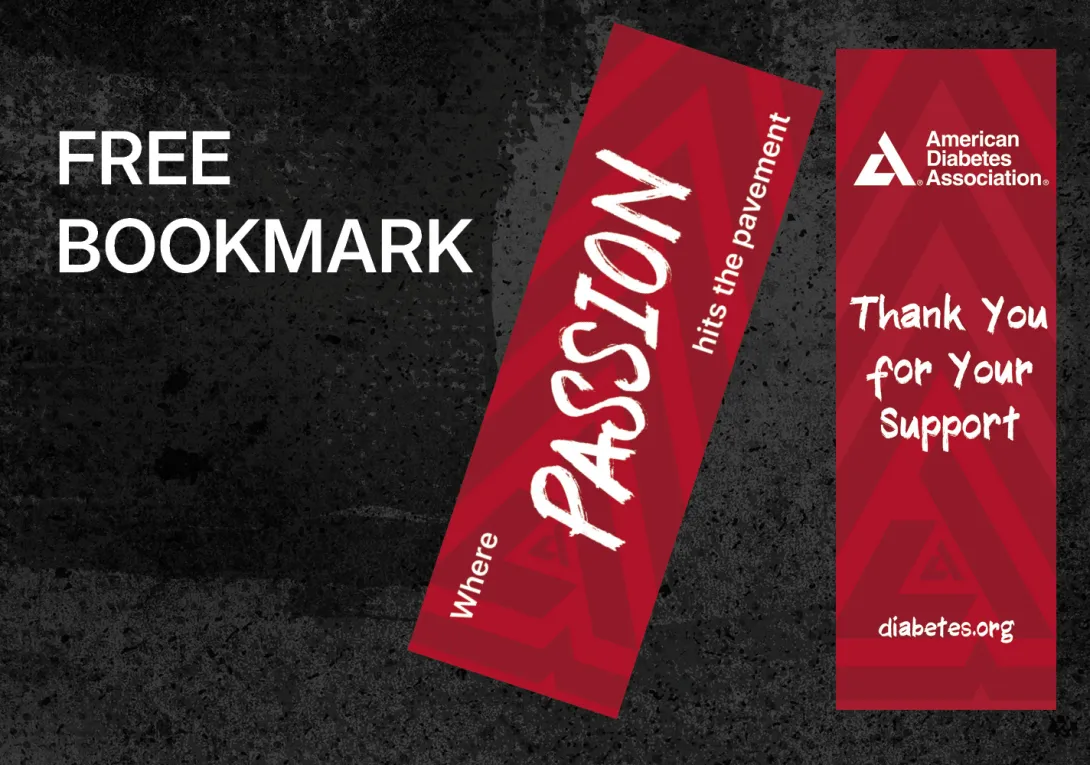 Free Bookmark with banners saying Where Passion hit the Pavement and Thank you for your support