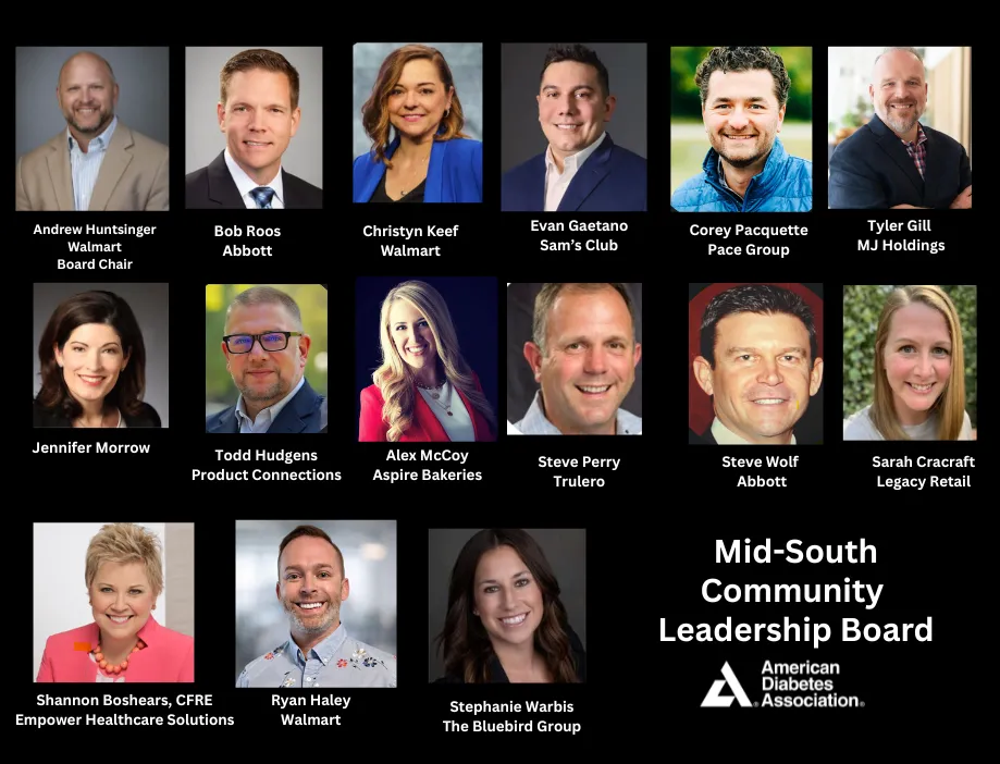 Photographic collage of 15 members of the ADA Mid-South Community Leadership Board.